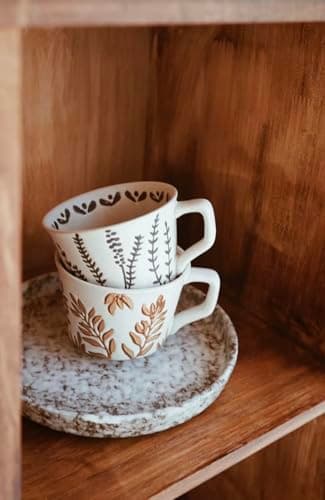 JINNTHE 12oz Coffee Mugs, Ceramic Coffee Mugs with Leaves Patterns for Man,Woman Modern Coffee Mug for Latte Cappuccino Cocoa, Dishwasher Microwave Safe, Stoneware Cup, Special Gifts, Lavender - Thumbnail 5