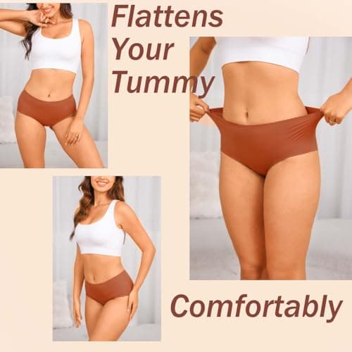 Atisek Seamless Underwear for Women High Waisted Ladies Panties Full Coverage Briefs Silky Stretch Breathable No Show 6 Pack Multicolor - Thumbnail 3