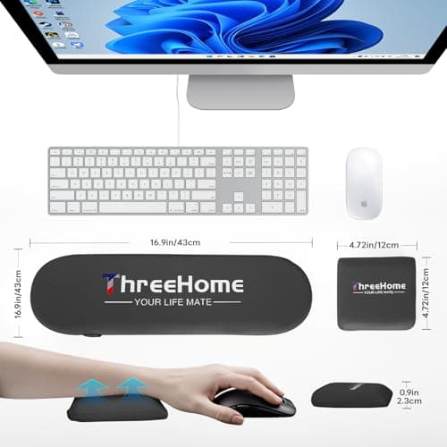 Keyboard and Mouse Wrist Rest Set - Memory Foam + Ice Silk Desk Essentials, Removable Washable Wrist Support with Elbow Rest for Desk, Ideal for Laptops with Stands, Eases Wrist Fatigue, Black - Thumbnail 3