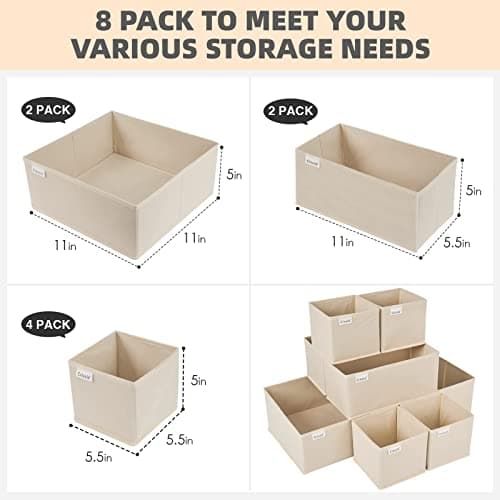 Criusia Drawer Organizer Clothes, 8 Pack Underwear Drawer Organizer, Foldable Cloth Storage Box Closet Organizers and Storage for Clothes, Socks, Scarves, Ties (Beige) - Thumbnail 2