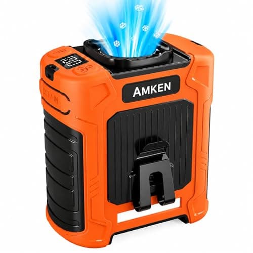 AMKEN Waist Fan, 10000mAh Rechargeable Belt Clip Fan, 59ft/s Airflow, 6-Speed 18500RPM Wearable Cooling with Bottom Air Intake, LED SOS Warning Light, Charge 2 Phones for Jobsite Camping - Image 1