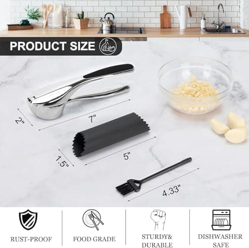 Professional Garlic Mincer Tool - Easy-Squeeze, Easy-Clean with Soft, Ergonomic Handle - Silicone Garlic Peeler & Brush - Thumbnail 2