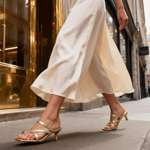 Athlefit Gold Kitten Heels for Women Strappy Flip Flop Low Heels Square Open Toe Slip On Fashion Dress Short Heeled Sandals for Wedding Prom Size 9 - Thumbnail 3