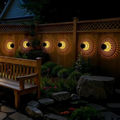 CustomCuddle New Upgrade Solar Mandala Light, Life Wheel Solar Projection Lights Outdoor Waterproof Metal Fence Lights for Yard, Wall, Garden, Patio, Backyard Decoration, Warm Light, 1 Pack - Thumbnail 6