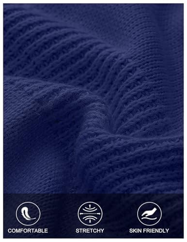 MEROKEETY Women's 2025 Fall Long Sleeve Sweaters Tops Casual Crochet V Neck Loose Pullover Knit Shirts, Navy, Medium - Thumbnail 4