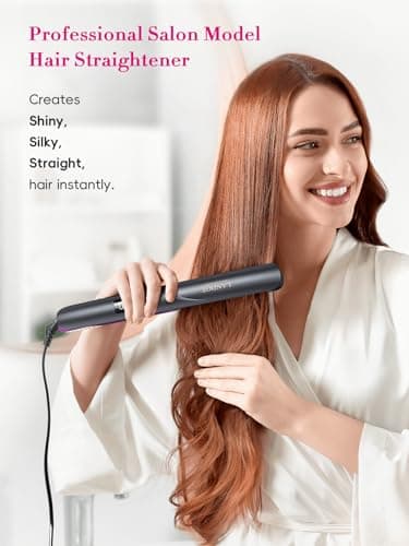 LANDOT Flat Iron Hair Straightener 1 inch - Ceramic Ionic Straightening Iron for Frizz-Free Shine Hair - Adjustable Temp 250-450F for All Hair Types, Auto Shut Off + Travel Pouch - Thumbnail 2