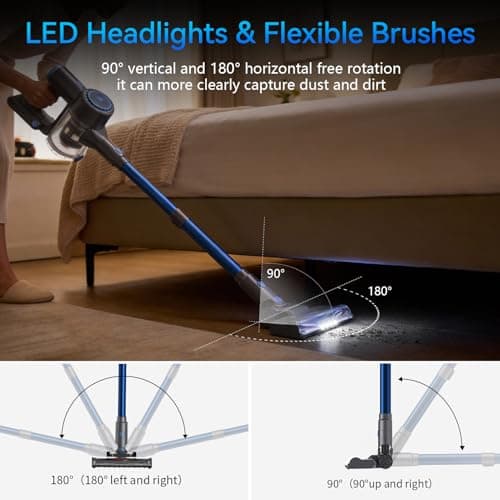 BlueEpic Cordless Vacuum Cleaner for Home, 40KPA/300W Stick Vacuums with Charging Wall Dock, Anti-Tangle, 6 in 1 Lightweight Handheld Vacuum for Pet Hair, Hard Floor, Carpet - Thumbnail 4