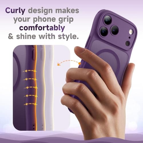 XWZ for iPhone 17 Pro Max Case for Women Girls,【Compatible with MagSafe】,【Camera Control】,【Full Camera Protection】, Cute Wave Magnetic Phone Case for iPhone 17 Pro Max,Dark Purple - Thumbnail 2