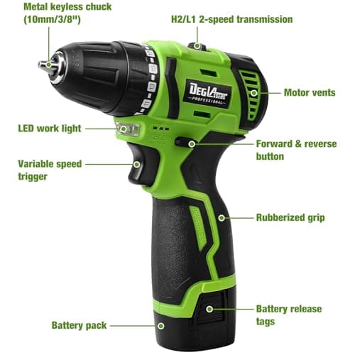 16.8V Cordless Drill, DEGLASERS Electric Power Drill with Battery and Charger, 3/8”Keyless Chuck, 2 Variable Speed, 20+1 Torque Setting for Man/Women Home Use - Thumbnail 2