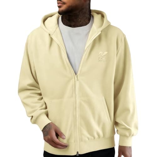 REXUHOWU Men's Full-zip Hoodie made of cotton and polyester fashionable Hooded Sweatshirt (US, Alpha, Small, Regular, Regular, Apricot) - Image 1