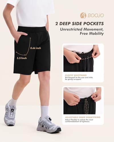 BOOJO 3 Pack Athletic Basketball Boys Shorts - Teen Black Soccer Running Baseball Quick Dry Shorts with Pockets for Youth - Thumbnail 4