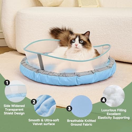 Cat Beds for Indoor Cats, Round Dog Bed for Small Dogs, Puppy, Kitten -Soft Plush Washable Cat Bed Calming with Protective Shield (Blue，18 Inches) - Thumbnail 6