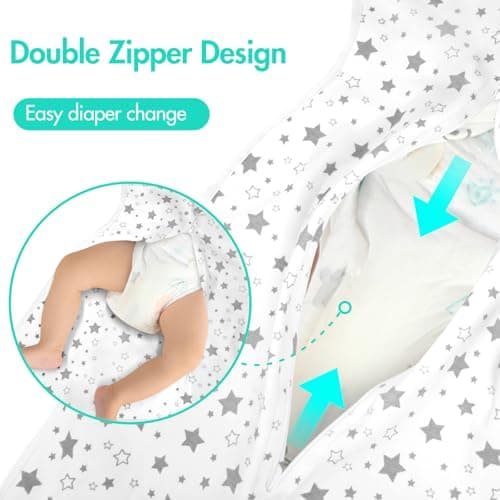 ANYEDDE 2-Pack Baby Swaddle - Arms Up Swaddles with Removable Cuffs & 2-Way Zipper, Gray Stars Design, Breathable Cotton Sleep Bag (6-9 Month) - Thumbnail 3