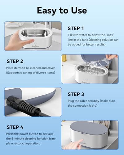 JeaTone Ultrasonic Jewelry Cleaner, 46KHz Professional Ultrasonic Cleaning Machine for Rings, Eyeglasses, Retainers, Dentures & Watches, 20oz Stainless Steel Sonic Jewelry Cleaner Pod - Thumbnail 6