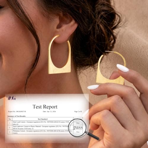 Poaiiu Chunky Gold Statement Hoop Earring for Women Geometric Square Trendy - Thumbnail 4