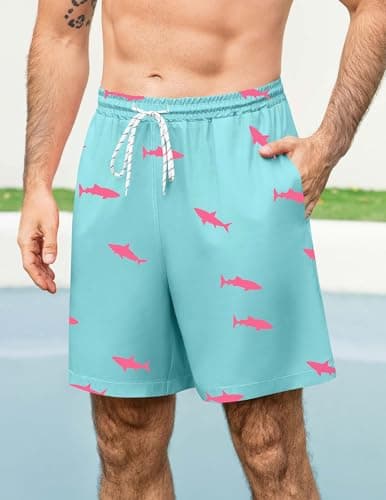 Aprolive Mens Swim Trunks Quick Dry Board Shorts 7 inch Pockets Beach Drawstring No Liner Loose Fit Lightweight Swimsuit(Sky Blue,Small) - Thumbnail 2