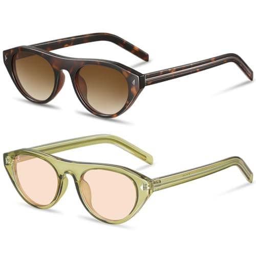 YMRFW Retro Oval Sunglasses for Women Men Trendy Small Cateye Narrow Round Shades UV Protection - Image 1