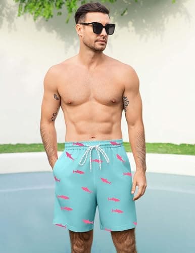 Aprolive Mens Swim Trunks Quick Dry Board Shorts 7 inch Pockets Beach Drawstring No Liner Loose Fit Lightweight Swimsuit(Sky Blue,Small) - Thumbnail 4