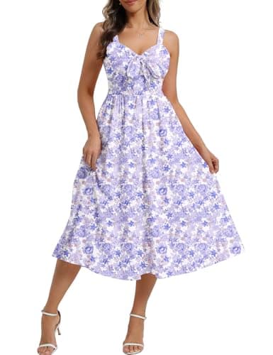 Belle Poque Summer Dresses for Women 2026 Tie Front Dress Beach Wedding Guest Dress Floral Sundress with Pockets (Purple,2XL) - Image 1