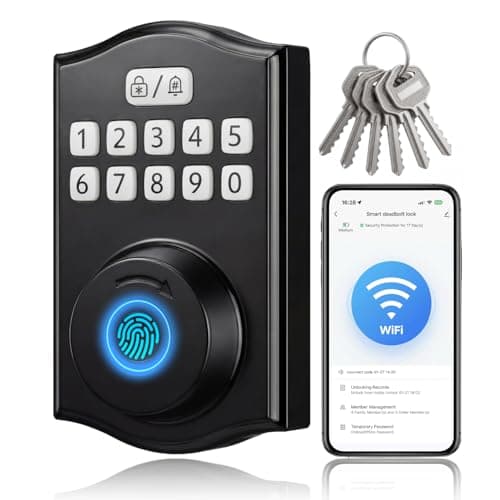 RUIKANG Power Built-in WiFi Smart Lock, Keyless Entry Door Lock for Front Door, Fingerprint Keypad Deadbolt, App Remote Control, No Hub Needed, 6 Backup Keys, Ideal for Home & Rental