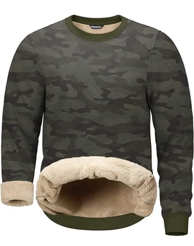 G Gradual Sherpa Lined Sweatshirts for Men Fleece Crewneck Sweatshirt Pullover Warm Shirts for Winter, Green Camo, Medium