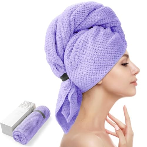 YFONG X-Large Hair Towel Wrap for Women, Super Absorbent Microfiber Hair Towel for Curly Hair, Fast Drying Hair Turbans with Elastic,Hair Drying Towel Wrap for Hair Care 30" X 40" (Purple) - Image 1