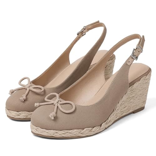 EQAUDES Wedges Sandal Closed Toe Espadrilles Slingback Adjustable Strap - Platform, Bow, Summer, Raffia, Casual Wedding Shoes - Image 1