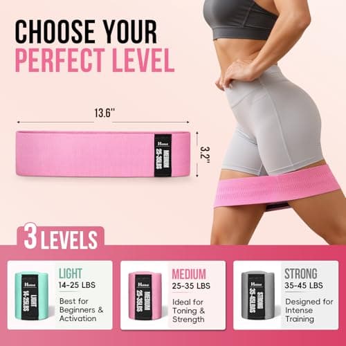 Fabric Resistance Bands for Working Out with Exercise Guide, 3 Levels Hip & Glute Bands Set for Legs, Squats, Yoga, Fitness & Physical Therapy for Women and Men (Gray, Pink, Green, 14-45pounds) - Thumbnail 3