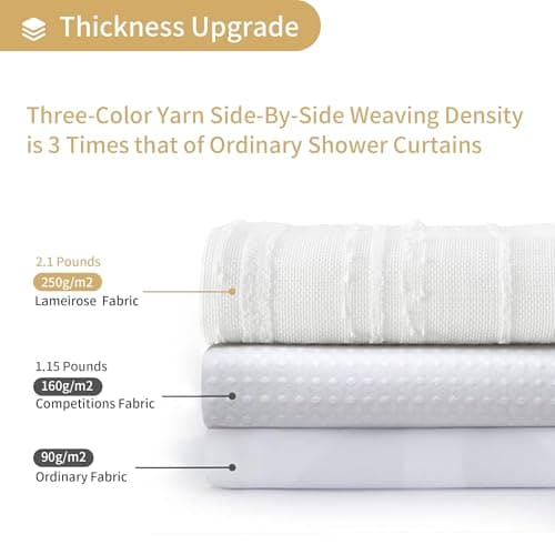Lameirose White Shower Curtain Boho, Textured Shower Curtain Cotton Blend Waffle Weave Stripe Fabric Shower Curtains for Bathroom, Hotel, Washable, 72 x 72 - Thumbnail 2