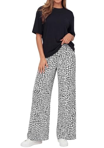 PRETTYGARDEN Women 2 piece Sets Summer Spring Short Sleeve Tops Leopard Flowy Beach Boho Pants Casual Business Work Cute Pj Lounge Sets Comfy Clothing Travel Vacation Outfits (Black Stone,S) - Image 1
