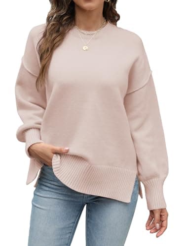 Sweaters for Women Early Fall Fashion Must Haves Winter Clothing Outfits 2025 Trendy Long Sleeve Tops for Women Fall Clothes Oversized Sweater Sweatshirts Loose Fit Dressy Tunics Old Money Apricot L - Thumbnail 2