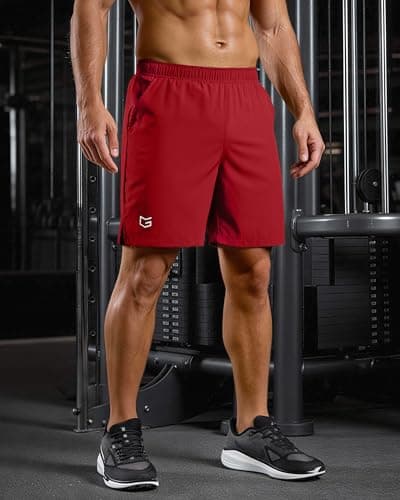 Men's Athletic Running Shorts with Pockets Lightweight Quick Dry 5"/ 7"/ 9" Basketball Workout Gym Shorts for Men(Red,L7_M) - Thumbnail 4