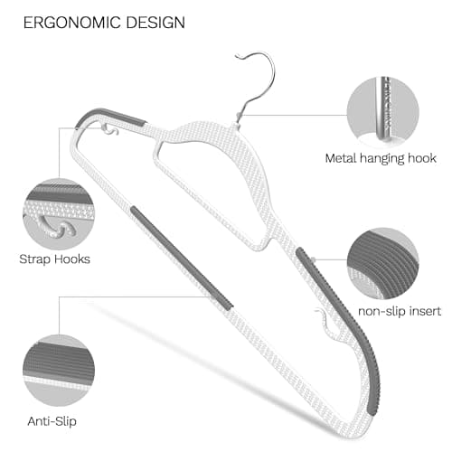 MLKJHHI 60 Pack Heavy Duty Plastic Hangers, Non Slip Clothes Hangers with Rubber Pads and 360° Hook - Thin Space Saving Hanger, Closet Organizer for Shirt, Pants, Suit, Skirt,Coat - Gray - Thumbnail 2