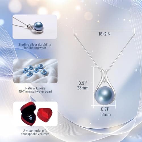 YAMI Akoya Blue Pearl Necklace 10-11mm Saltwater Cultured Pearl with 925 Sterling Silver Adjustable Chain for Women, Mom, Wife - Luxury Jewelry Gift for Anniversary, Birthday, Mother's Day - Thumbnail 4