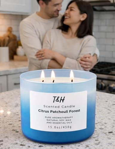 Citrus Patchouli Forest 3-Wick Soy Candle | 15.8 oz Large Scented Candle for Home | Clean Burn Long Lasting | Herbal Citrus Scent | Gift Ready - Thumbnail 3