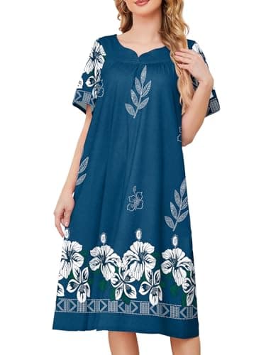 udforsk Muumuu Dresses for Women Plus size Moo moo Nightgowns with Pockets House Dresses for Elderly Soft Hawaiian Muumuu Women Lounge Mumu Momo Dresses for Womens Blue Flower XXL