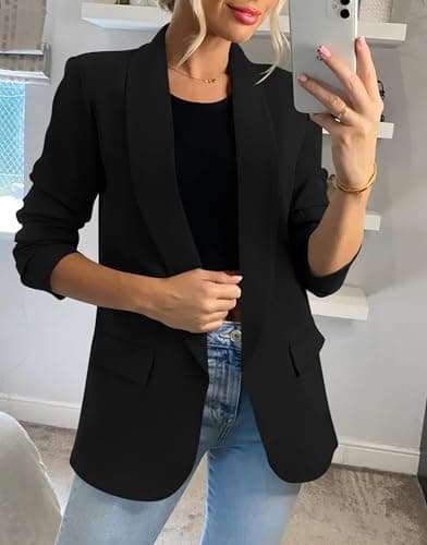 KIRUNDO Womens Blazer 2026 Spring Fall Bussiness Casual Long Sleeve Open Front Work Office Dressy Suit Jackets with Pockets(Black, XX-Large) - Thumbnail 4