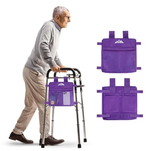 supregear Walker Side Bag, Multi Pocket Storage Pouch for Folding Walker, Water Resistant Lightweight Hand Free Carrier Tote, Universal Size Seniors Caddy Attachment