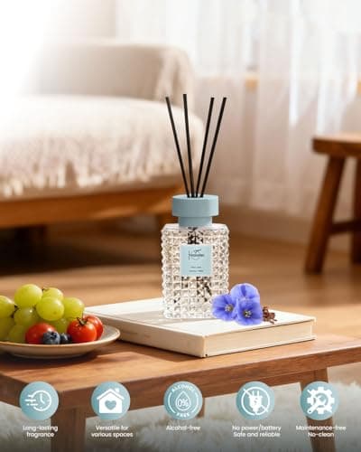 Hazioglen Reed Diffuser Set, Clean Linen Scented Home Fragrance Air Freshener for Bathroom Shelf Decor, 5.07 fl oz/150ml Essential Oil with Sticks - Thumbnail 5