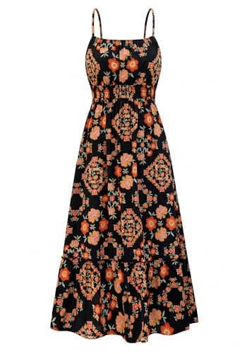 BTFBM Summer Dresses for Women 2026 Sundresses Sleeveless Spaghetti Strap Boho Beach Vacation Outfits Spring Maxi Dress(Floral Black Multicolored, Small) - Image 1