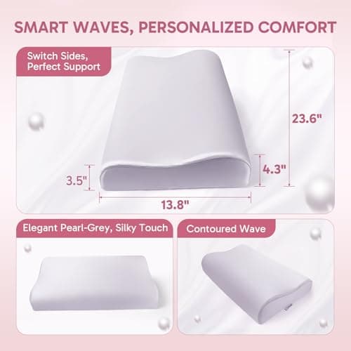 Ergonomic Memory Foam Pillow 2 heights: Mid-Low, Cervical Support Relieve Neck Back Pain, Breathable Cool Ice Silk Anti-Wrinkle Cover, SGS Certificates, for Side Back Stomach Sleeper, Queen Size - Thumbnail 2