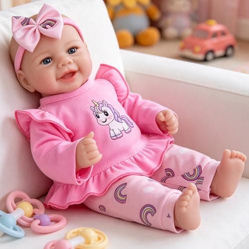 EKOKIZ Realistic Baby Doll Girl 17 Inch - Soft Body Lifelike Reborn Doll with Clothes and Feeding Set, Real Life Baby Dolls Gift for Kids Age 3+ Birthday, Pretend Play - Image 1