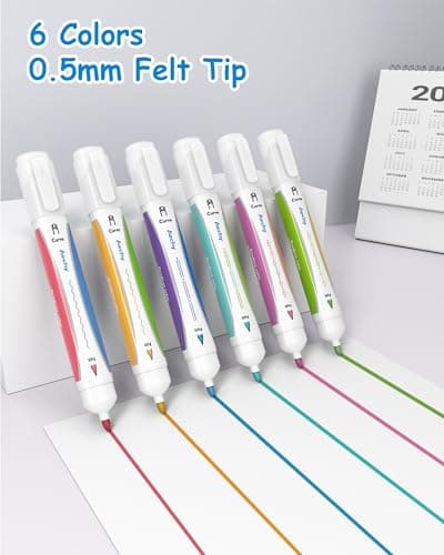 AECHY 6PCS Dual Color Highlighter Pens - 1 Stroke 2 Colors! Dual Tip Pens with 3 Curve Shapes & 6 Vibrant Colors for Note Taking, Underlining, Journaling, No Bleed Acid-Free Ink, for School,Office,Art - Thumbnail 4