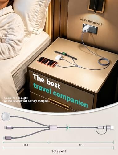 2026 Travel Essentials,3 in 2 USB C Cable for Apple Watch Charger,iPhone Charger,Multi Charging Cable,Cruise Vacation Camping Essentials for iWatch Series 11-2/Ultra,iPhone 17-12,Car,Sony PSP Cables - Thumbnail 6