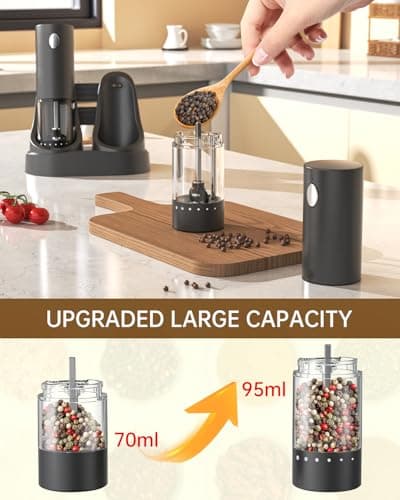 CIRCLE JOY Electric Salt and Pepper Grinder Set Automatic Salt and Pepper Grinder Set with Easy-to-Carry Charging Base and LED Light, USB Rechargeable, Upgrade External Adjustable Coarseness - Thumbnail 5