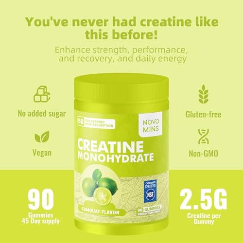 novomins Creatine Monohydrate Gummies 5000mg for Men & Women, Chewables Creatine Monohydrate for Muscle Strength, Muscle Builder, Energy Boost, Pre-Workout Supplement(90 Count)-Kumquat Flavor. - Thumbnail 5