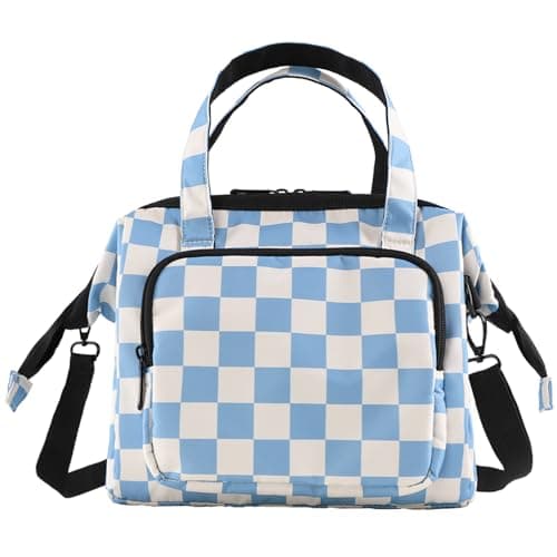 U+U Reusable Lunch Bag for Women Men Leakproof Lunch Tote Bag with Adjustable Strap, Holds Lunch Box, Snacks, Fruits for Work, Picnic or Travel - Insulated, Large Capacity, Waterproof (Blue Checkered) - Image 1