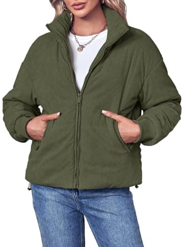 Fisoew Womens Winter Corduroy Puffer Jackets Cropped Puffy Quilted Jackets Coat 2025 - Thumbnail 3