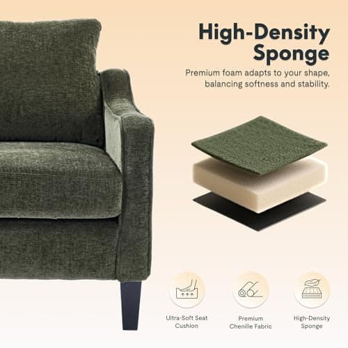 FLEXISPOT AC2 Accent Chair for Living Room, Mid Century Modern Reading Chair for Bedroom, Upholstered Armchair Comfy Single Sofa Side Chair for Office, Apartment, Small Room, Green - Thumbnail 3
