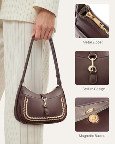 Telena Shoulder Bag for Women, Small Shoulder Purse Vegan Leather Hobo Handbag with Adjustable Strap Red Brown - Thumbnail 6